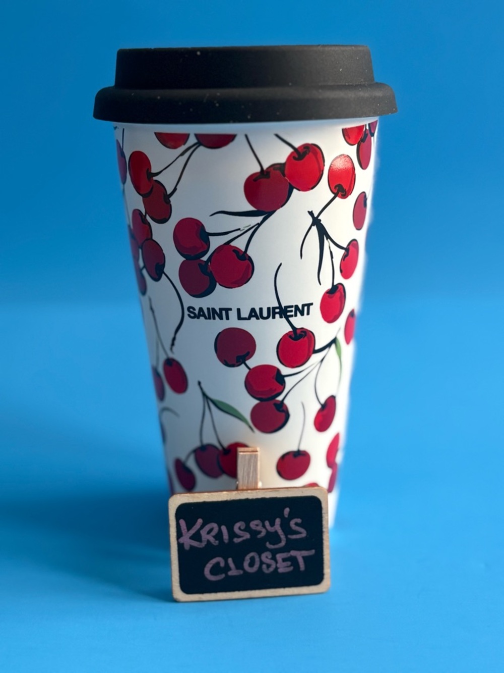 Saint Laurent Cherry Print Travel Cup - Red, White & Black Limited Edition